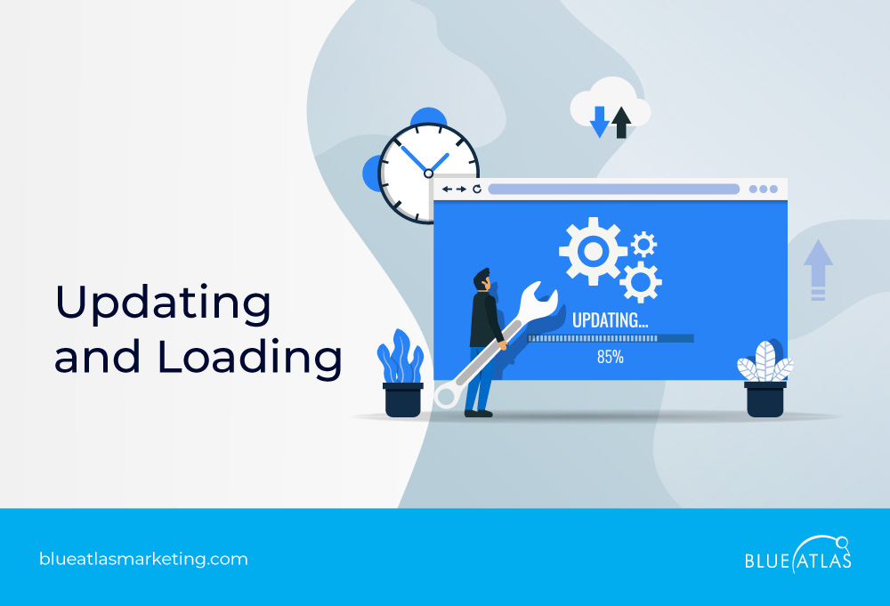 Illustration of a loading and updating screen in progress