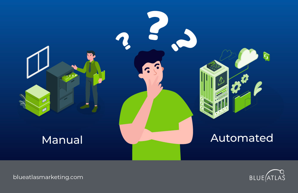 Person deciding between automated and manual WordPress backups