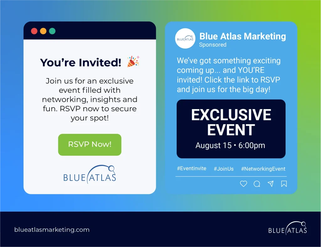 an image showing email invitation and social media post