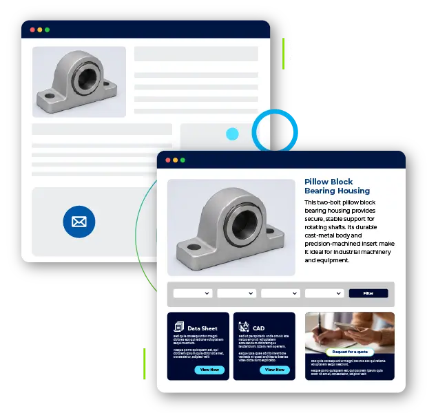 B2B manufacturing website displaying industrial product specifications and resources
